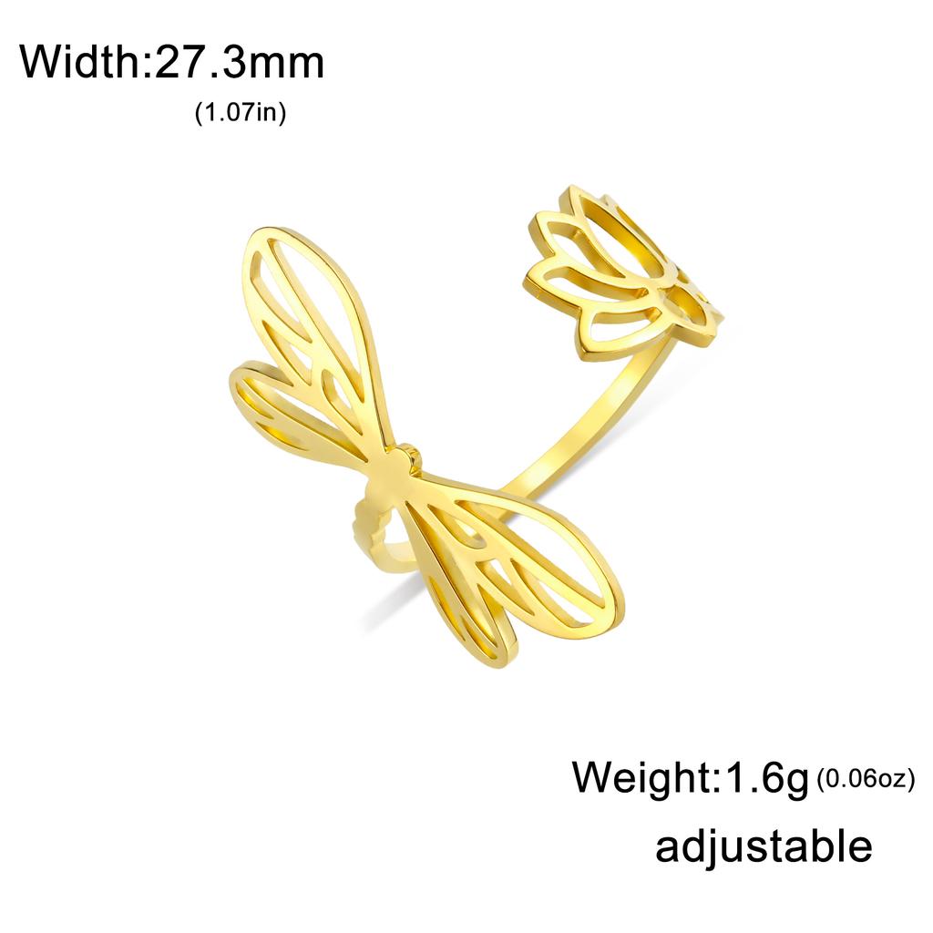Cazador Adjustable Dragonfly Lotus Women's Ring Stainless Steel Jewelry Gold Color Finger Rings Gift 2026 Trend Wholesale New