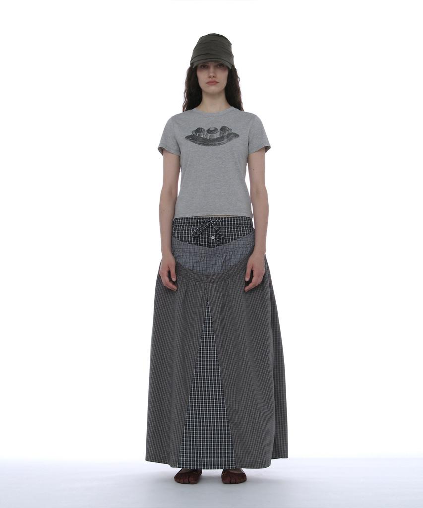 Partimento Woman Multi-Layered Maxi Skirt_Navy Check