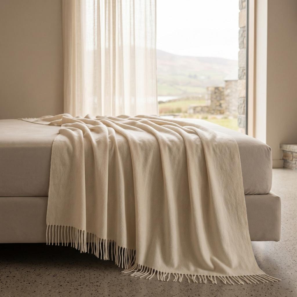 The White Stone Plaid Living 130x170 cm en Mélange de Coton | Plaid Léger 250 g/m² pour Canapé et Lit 