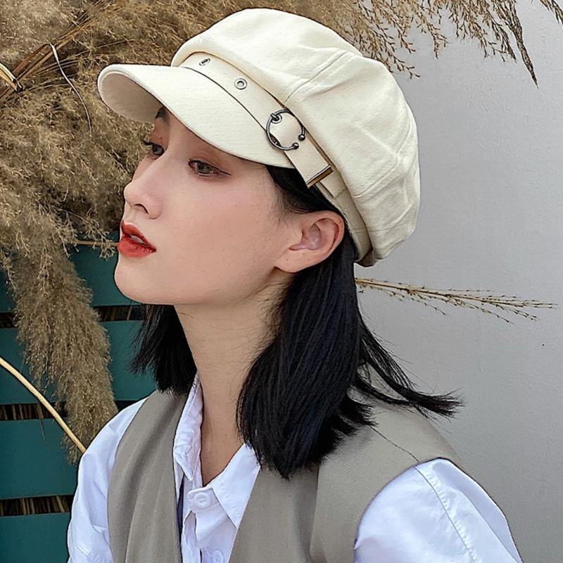 Spring Beret Hat Woman Commutes Octagonal Hat Camping Taking Photo Beret Hat with Metal Fastening for Girlfriend