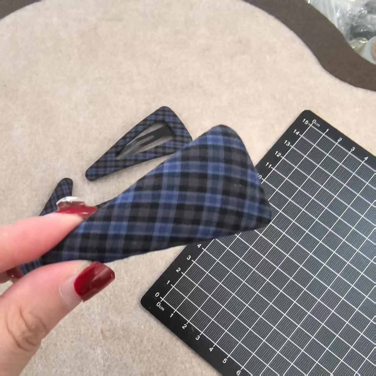 Korean Dark Blue Plaid Hair Clip - Retro Style for Girls