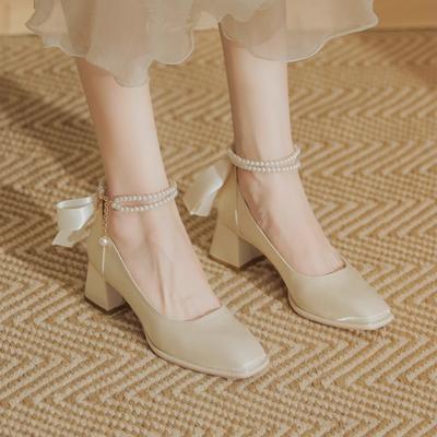 Mode mit mittleren Absätzen Damen Pumps eckige Zehenpartie Perlenschuhe für Damen 39 im Angebot Junge Promotion Y2k Frühlingsmode Hochzeit Brautschuh