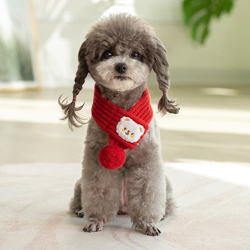 Trendy Cartoon Bear Dog Cat Scarf Knitted Warm Puppy Scarves Cute Solid Color Pet Accessories for Poodle Yorkshire