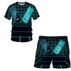 3D-Druck übergroßes modisches T-Shirt-Shorts-Set Harajuku Freizeit reifer Kurzarmanzug Mobile Technologie Zweiteiliges Set