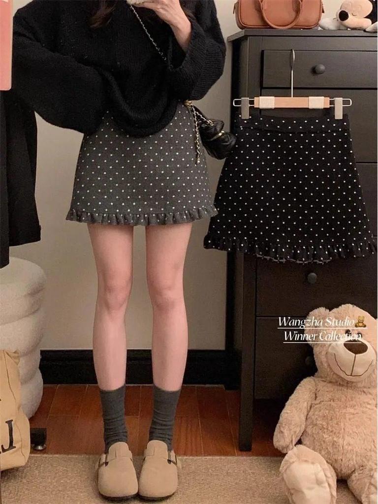 Women's Polka Dot A-Line Mini Skirt - Spring Hip Wrap Petite Hem