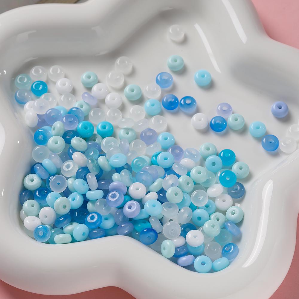 100pcs/lot Glass Imitation Jade Beads Flat Round Spacer Beads Mixed Bead for DIY Necklaces Bracelets Jewelry Making Accessories
