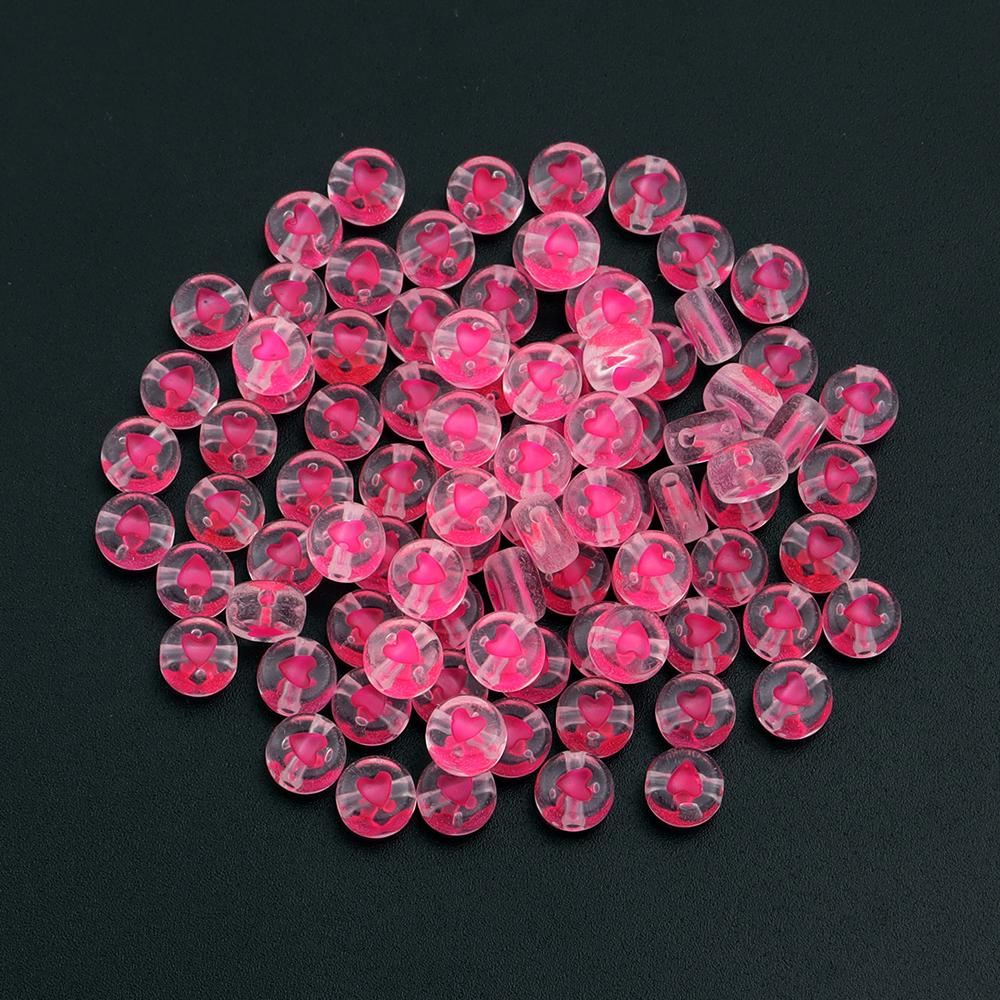 100pcs/lot 7mm Acrylic Beads Colored Transparent Heart Pattern Loose Flat Round Beads For Craft Bracelet Making DIY Jewelry Gift