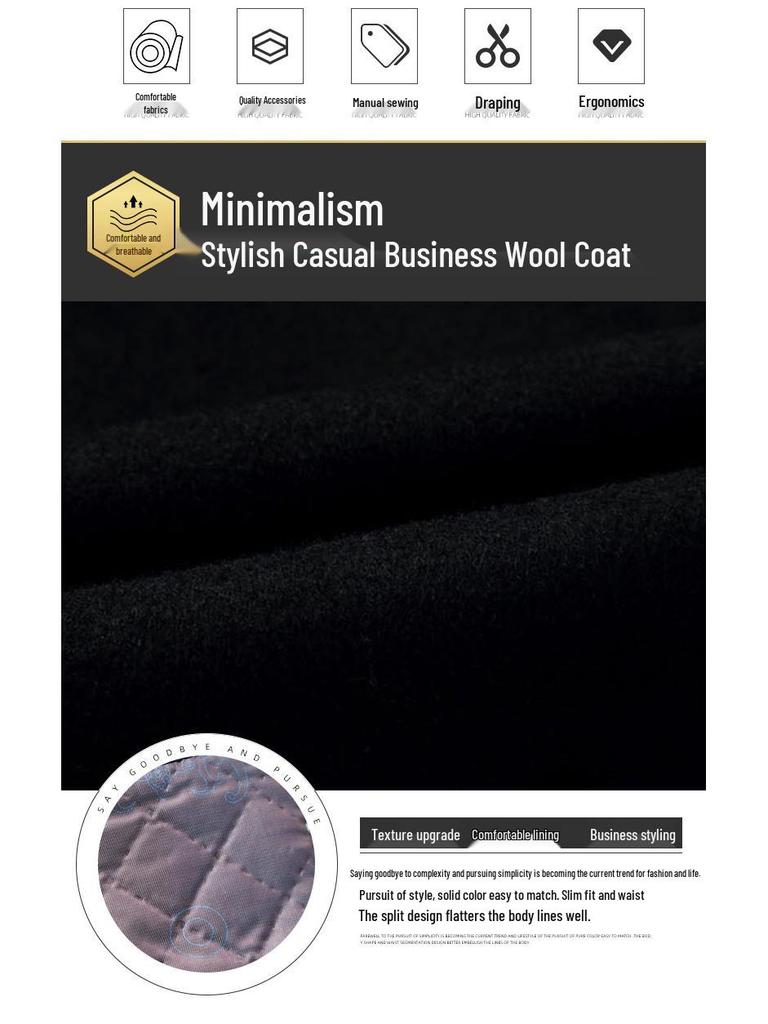 Middle-Aged Men's Korean Style Slim-Fit Woolen Overcoat for Autumn and Winter
