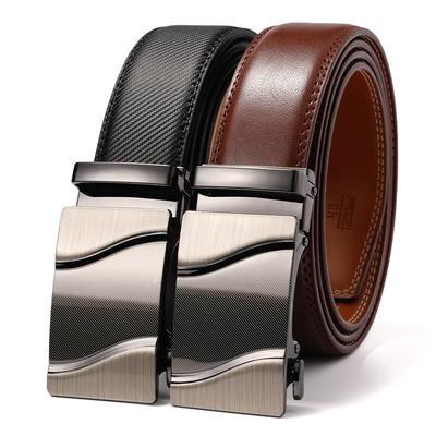 Genuine Leather Men's Automatic Buckle Cowhide Belt Alloy Buckle Business Casual Trousers Belt Middle Aged and Young People's Belt New