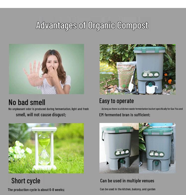 GuoYou 15L Compost Bin with Bokashi EM for Kitchen Waste - Free Shipping