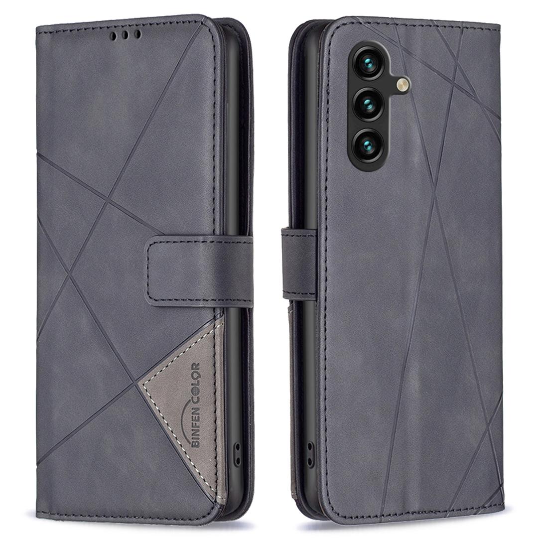 

BINFEN COLOR For Samsung Galaxy A56 5G Phone Cases Wallet Stand Geometry Imprinted Leather Cover Black