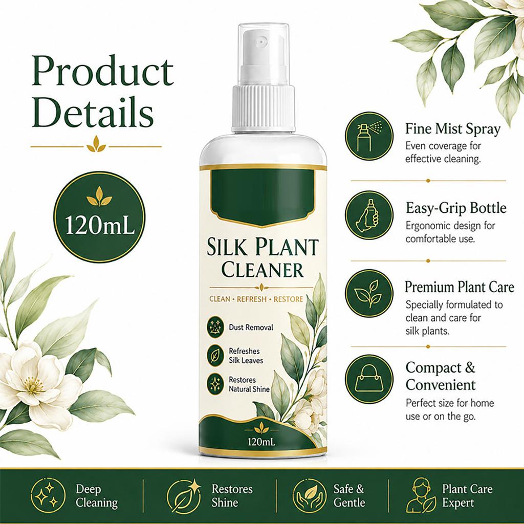 Seidenpflanzen-Reinigungsspray 120 ml mit Mikrofaser-Reinigungstuch zur Staubentfernung und Wiederherstellung des natürlichen Glanzes auf künstlichen Pflanzen und Blumen