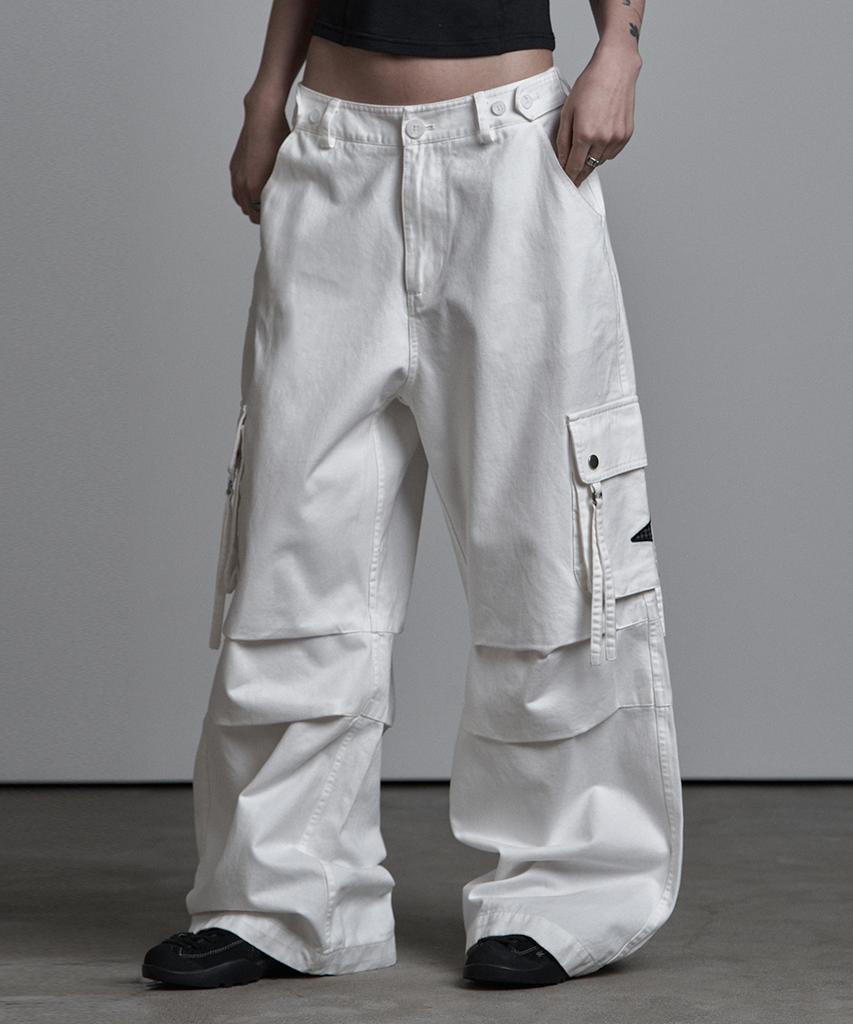 Aejeuyua Cargo Flap Cotton Pants Ivory