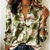 Dames Satijnen Blouse met Lange Mouwen Vintage Grote Pioenroos Bloemenprint Blouse Kraag Enkelrijig Losse Kantoor Tops