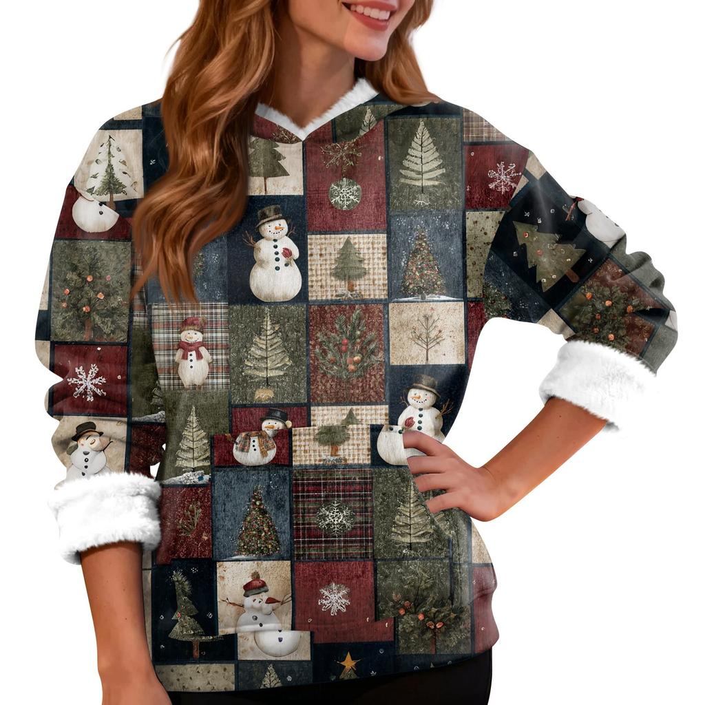 Women's Fashion Casual Long Sleeve Christmas Printed Hooded Sweatshirt