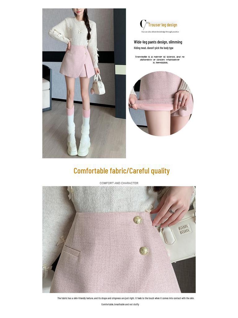 Women's High Waist Wool Pleated A-line Skirt with Anti-exposure Shorts - 2025 Autumn/Winter Collection