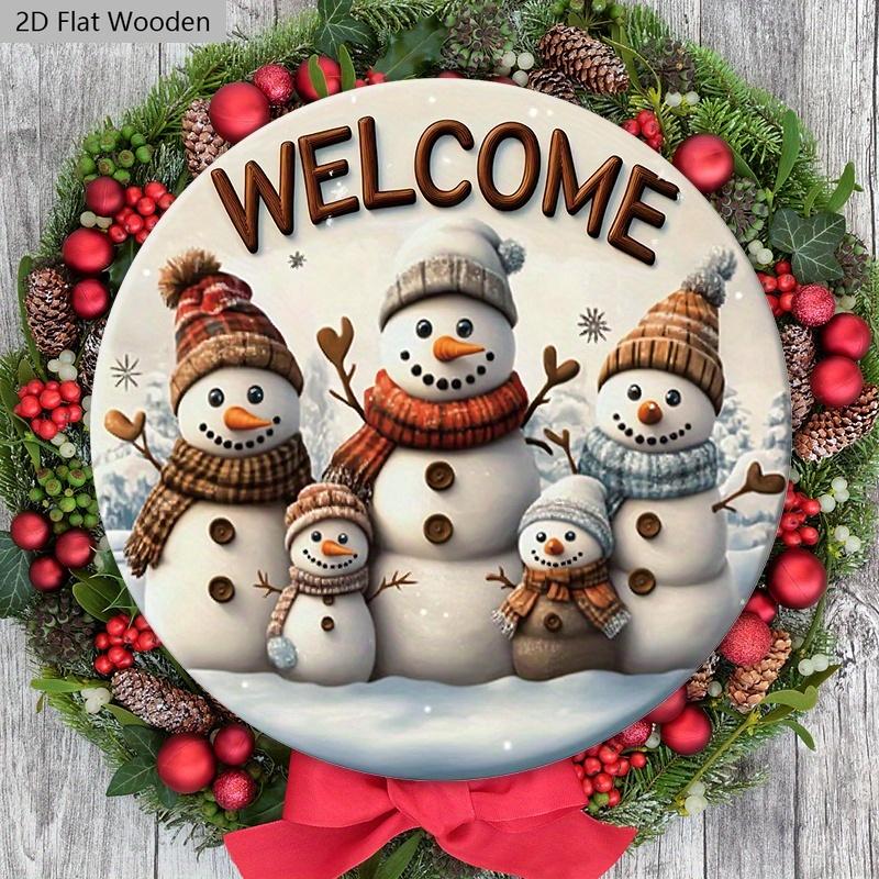 Warmes Winterweihnachten Holzschild mit Schneemannmuster - Navidad Willkommensschild für Haustür, Wandhänge-Dekor - Ideale Weihnachtsdekoration