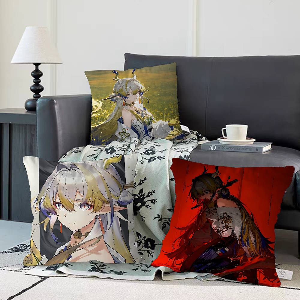 Arknights Shu Kissenbezüge Cartoon Sofa Dekorative Zuhause Doppelseitiger Druck Kurzplüsch Niedlicher Kissenbezug
