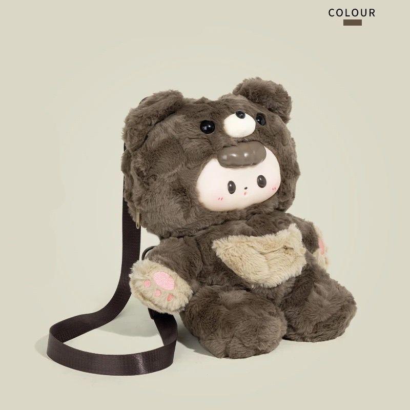 JIAERDI Korean Cute Bear Doll Backpack Women Cartoon Plush Large Capacity Daypack Ladies Student Lolita Chic Mochilas Mujer