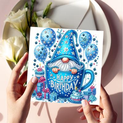 6Pcs Birthday Gnome DIY Diamond Painting Card Diamond Daily Wish Card Diamond Painting Greeting Card for Family Friends Gift