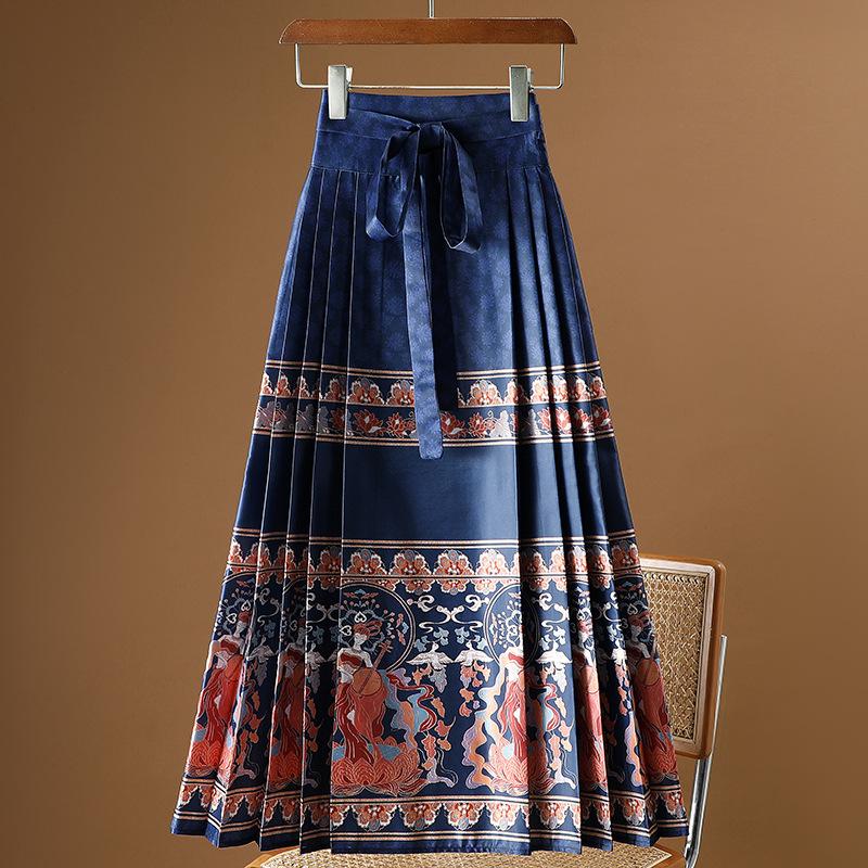 Women's  Chinese-Style Horse Face Skirt - Hanfu Pleated One-Piece Long Skirt