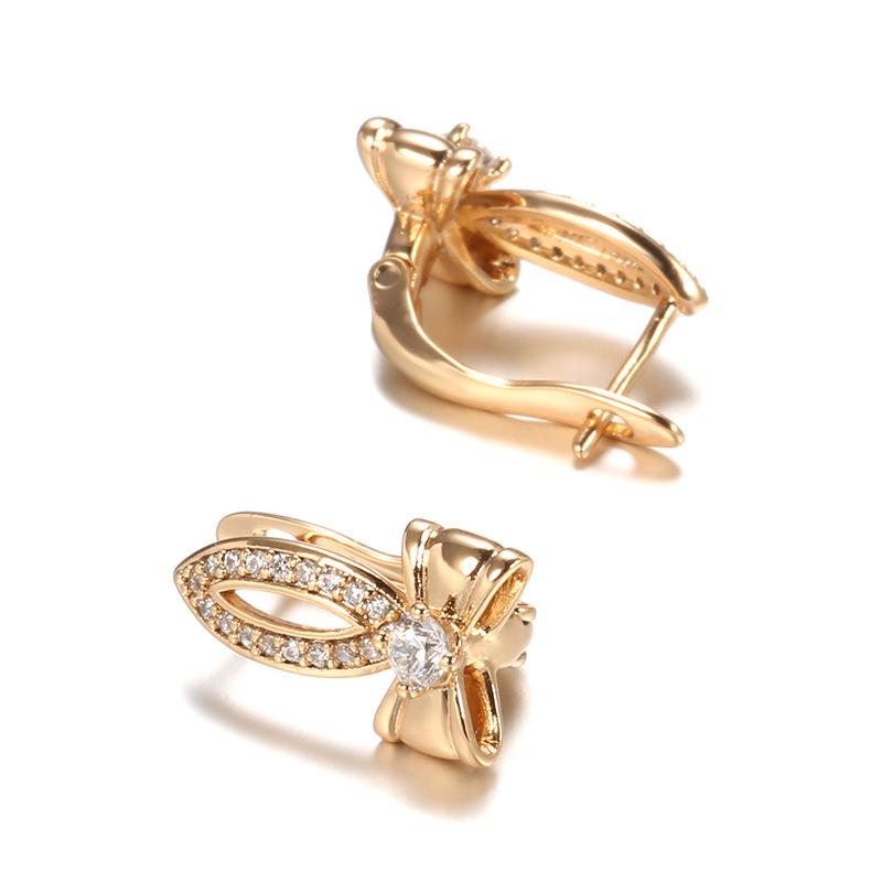 Elegant Bow Zircon Earrings: Copper-Plated, Real Gold for Women, European & American Fashion