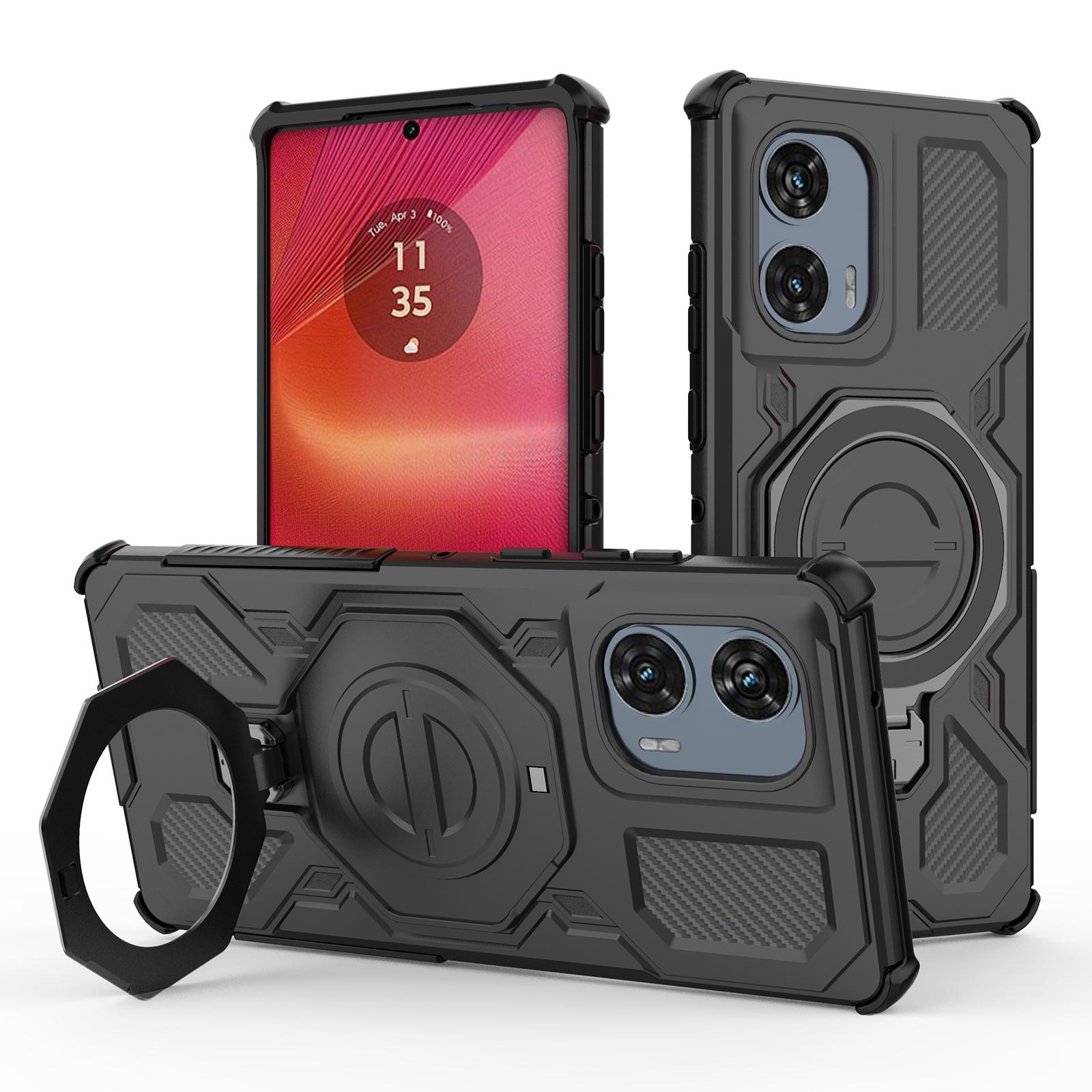 

Магнитный чехол для Motorola Edge 50 Fusion 5G, вращающаяся металлическая подставка, задняя крышка телефона из ПК+ТПУ Black