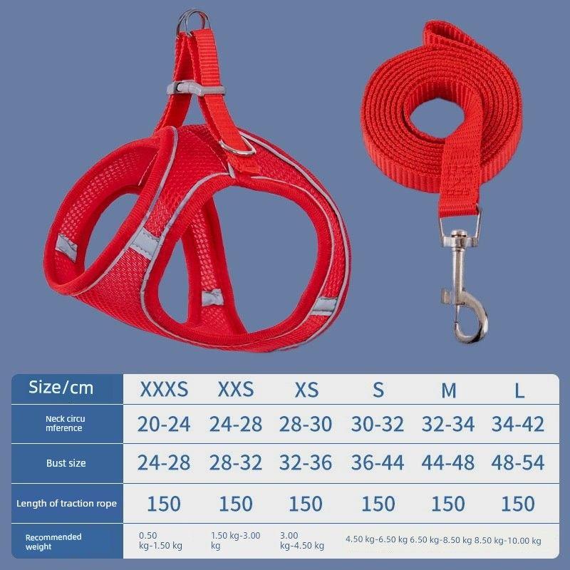 

Cross-Border Pet Supplies Vest Pet Hand Holding Rope Cat Dog Breast Strap Breathable Reflective Dog Leash Wholesale S Red chest back + traction belt-OPP bag
