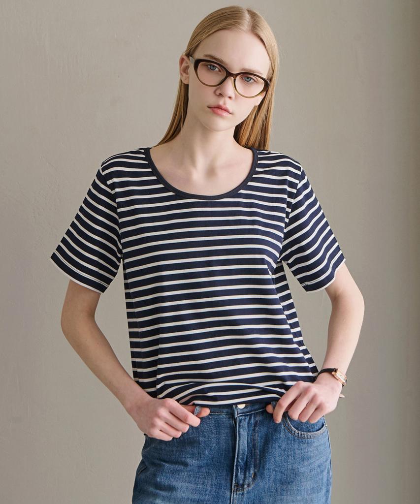 Lucida Basic Striped Short Sleeve T-Shirt - Navy