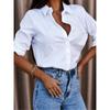 Fashion Long Sleeved Simple Loose Office Women Shirt Button-up Lapel Solid Color Casual Blouse Spring Autumn Solid Color Elegant Basic Tops Clothing