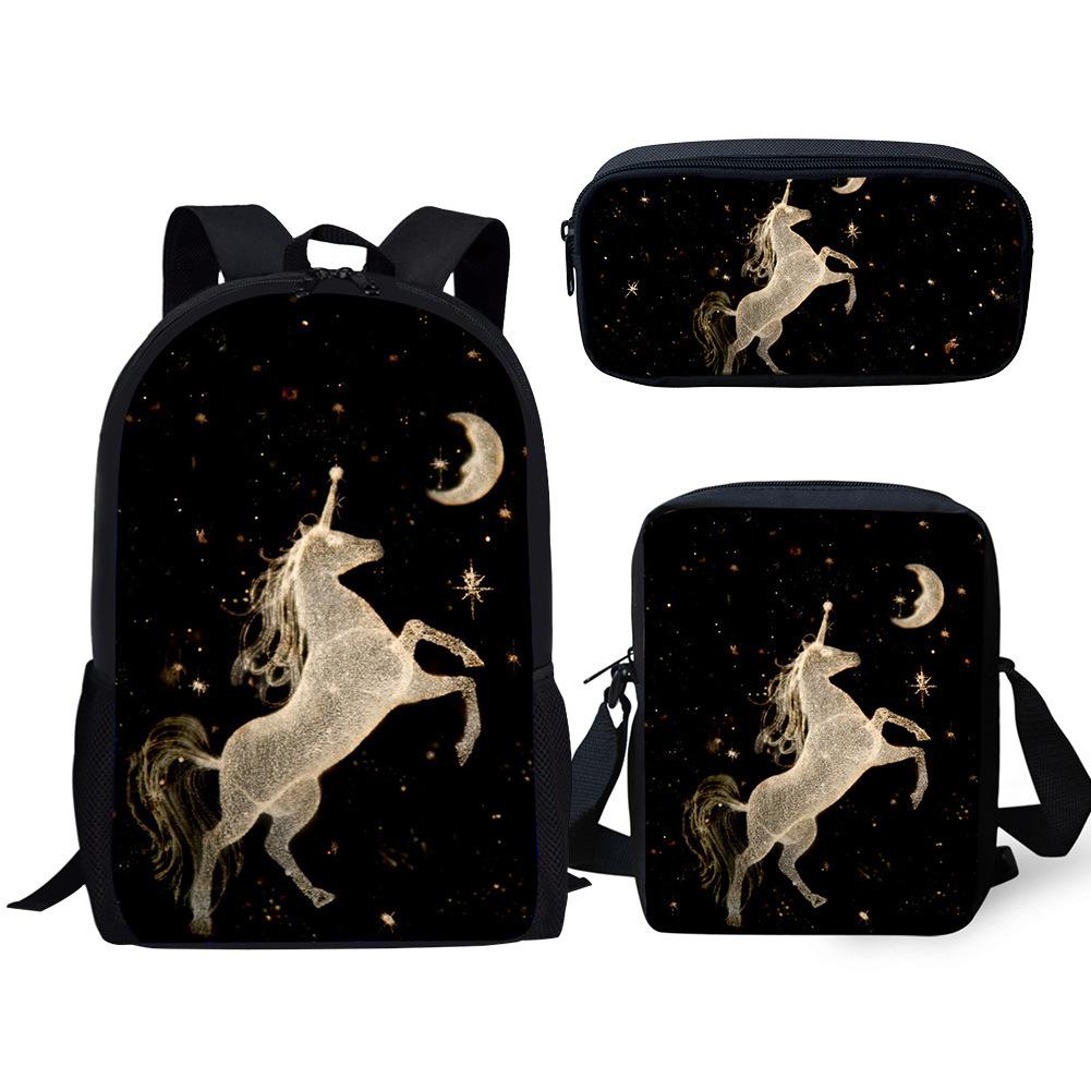 Fashion Novelty Rainbow Unicorn 3D Print 3pcs/Set pupil School Bags Laptop Daypack Backpack Inclined shoulder bag Pencil Case