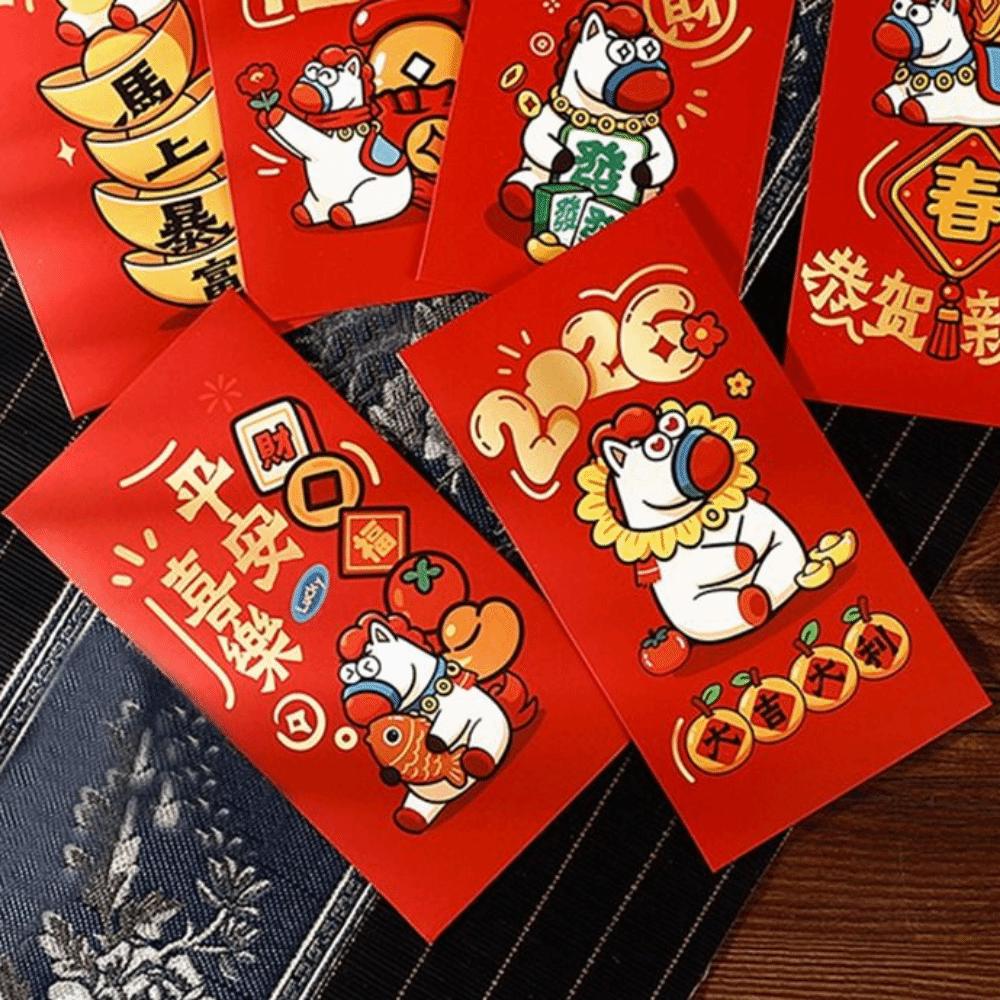 6Pcs/Set Cartoon 2026 Horse Year Red Envelope Creative 2026 Horse Year Red Pocket Lunar New Year