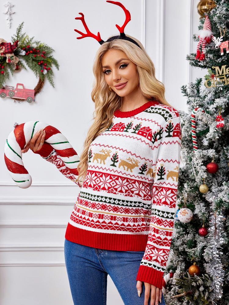 Women's Deer Pattern Lazy Sweater Women's Autumn/Winter Sparkle Embroidered Christmas Sweater