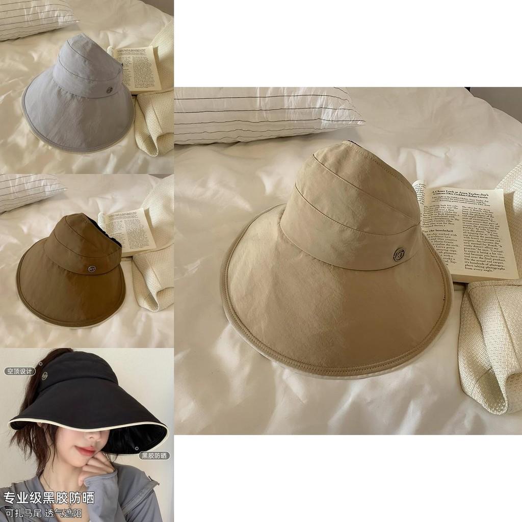Trendy Brim Large Summer Hat For Women Uv Protection Black Sun Visor Cap