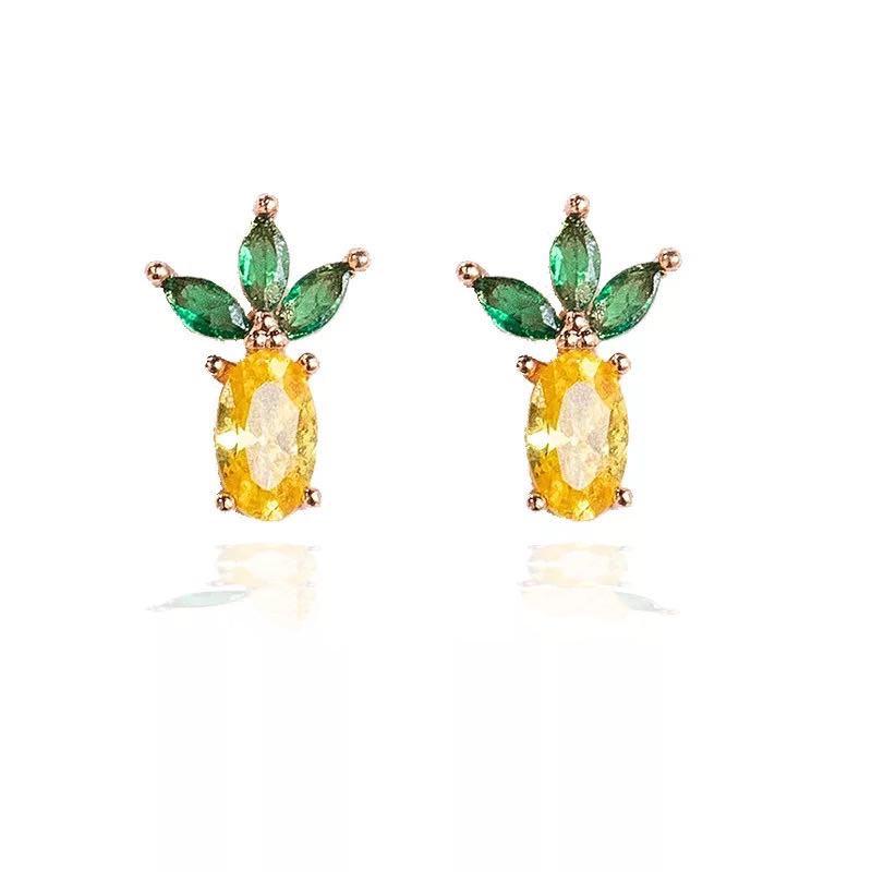 Tropical Fruit Zircon No-Piercing 925 Silver Stud Earrings – Lightweight Luxury Dangles for Women