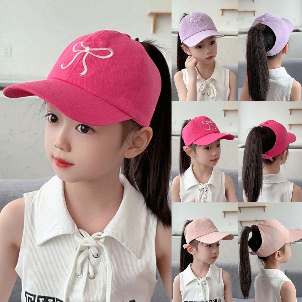 High Ponytail Children Summer Caps Kids Girls Sunscreen Baseball Cap Empty Tail Children Sun Visor Hats Fashion Bowknot Designs
