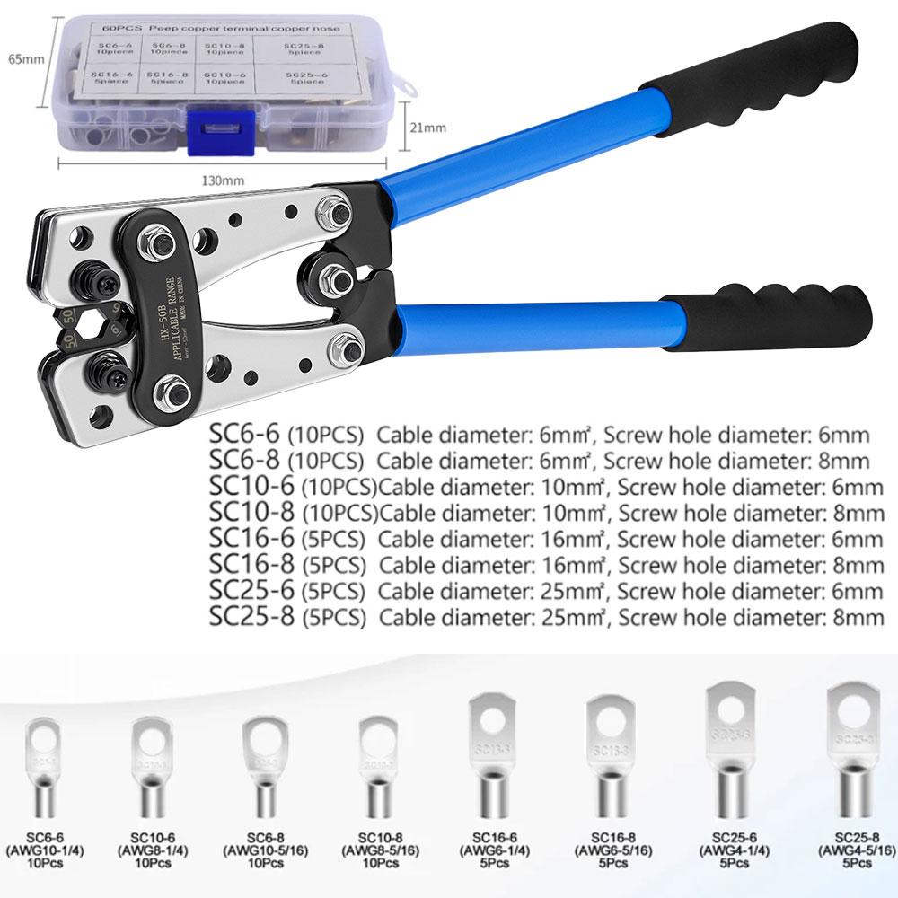 Crimping Pliers 6-50mm²/AWG 10-0 Tube Terminal Crimper Hex Crimp Tool Multitool Battery Cable Lug Cable Hand Tools HX-50B