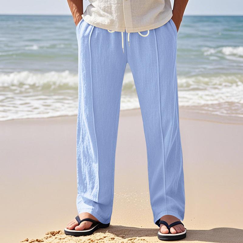 Men's Linen Breathable Wide-Leg Trousers - Lightweight Summer/Autumn Style Loose-Fit Athletic Straight-Leg Casual Trousers for Men