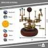25,4 cm großes Orrery aus Messing, ein luxuriöses Kunstwerk für Bücherregale, ein funktionales Modell des Sonnensystems mit Planeten