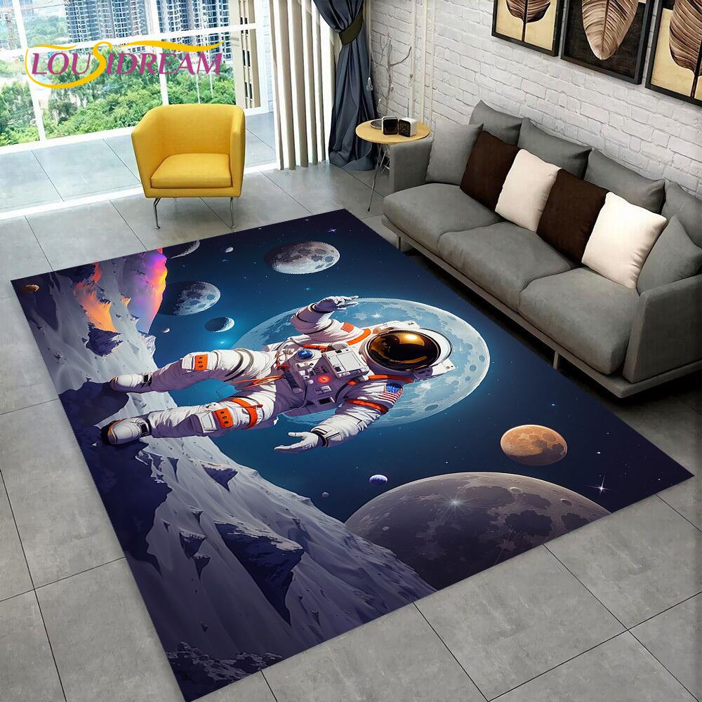 Astronaut Traum Universum Raumfahrer 3D Weltraum Cartoon Teppich für Wohnzimmer Schlafzimmer Dekoration, Rutschfest für Sofa Fußmatte Kinder