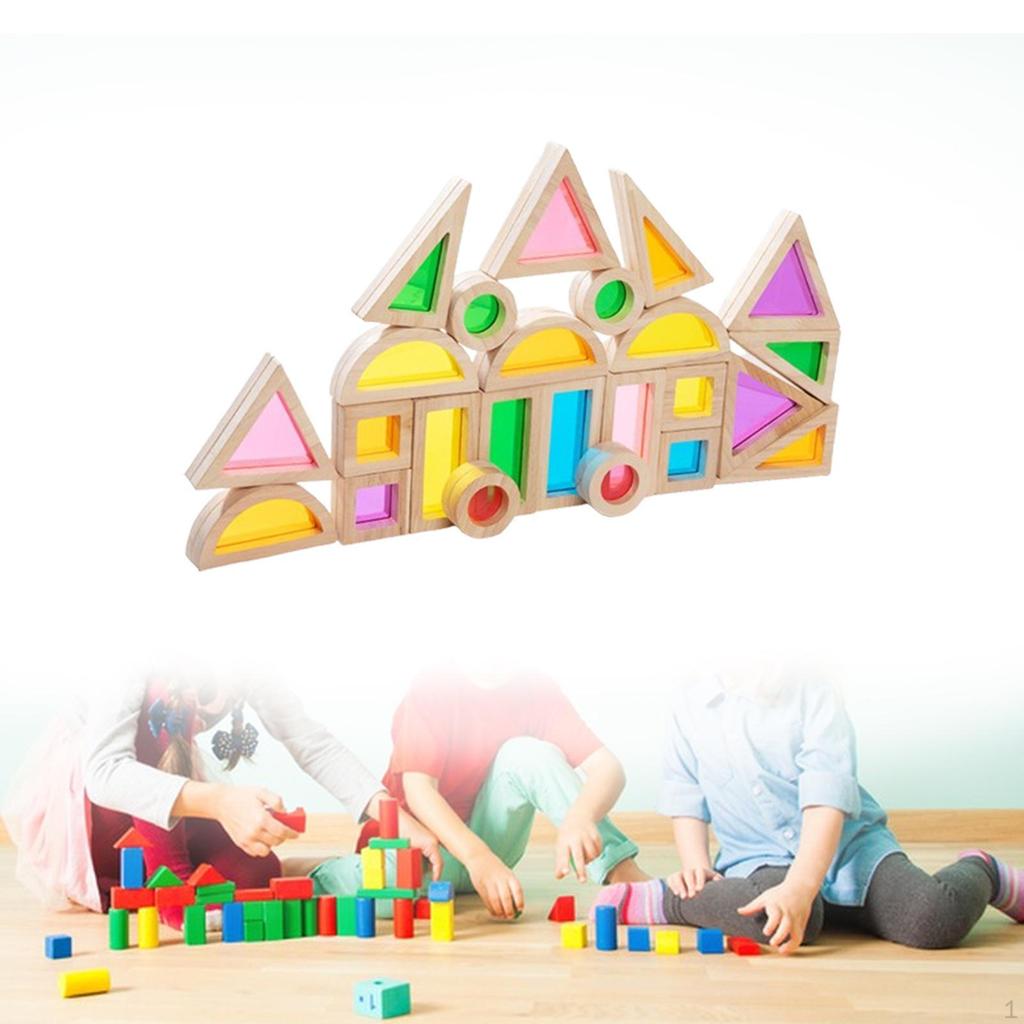 24 Pieces Stacking Blocks Colors Shapes Early Learning Education Colorful Visual Perception Wood
