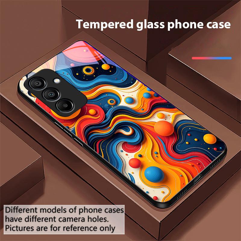 Color Ink Dot White For Samsung Galaxy A15 5G 54 4G 51 50 24 35 90 71 12 51 53 52S 80 22 34 Black Tempered Glass Phone Case