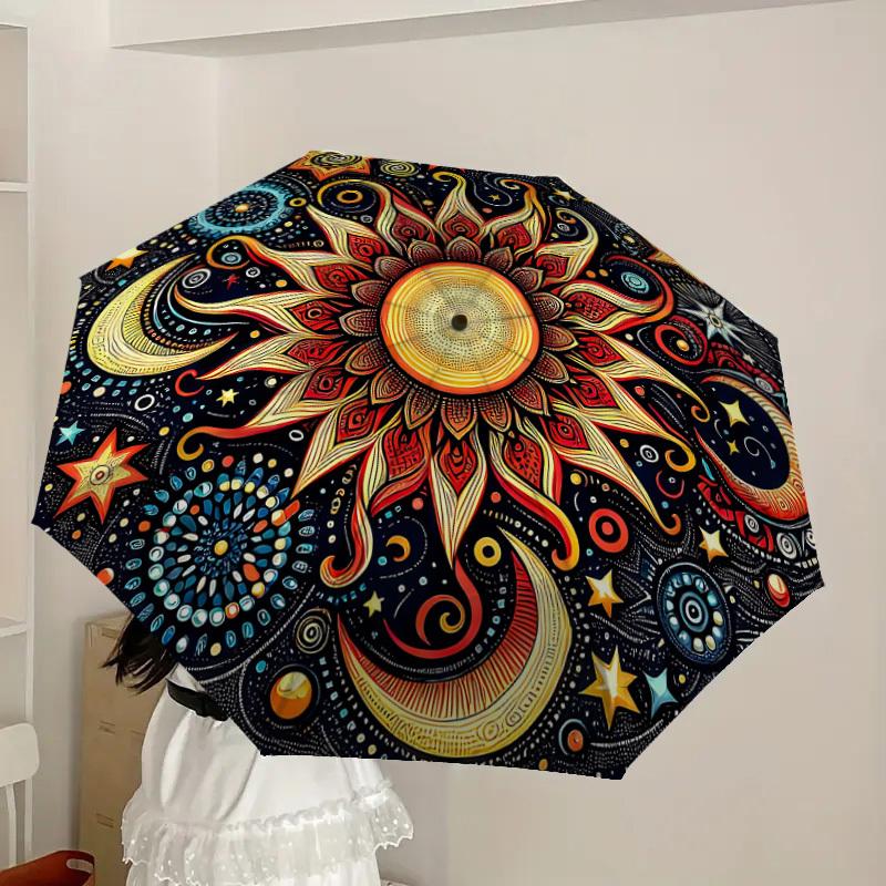 1pc Celestial Mandala Automatic Folding Umbrella, Heavy-Duty 8-Rib Construction, Perfect for Everyday Yy251114106