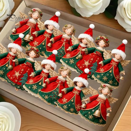 Reusable Wood Holiday Decorations 6/10/12/24/36PCS 2D Flat Wooden Angel Christmas Ornaments, Hanging for Xmas Shaped Tree Trims Tree, Wall,