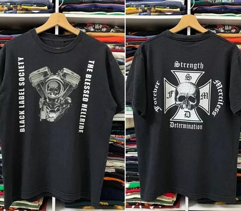 

Black Label Association Band Blessing Hell Journey Double Sided Black Unisex T-shirt for Outdoor Street Wear - Men s Summer... S
