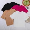 Ribbed Round Neck Yoga Sports Short-Sleeve T-shirt for Autumn/Winter
