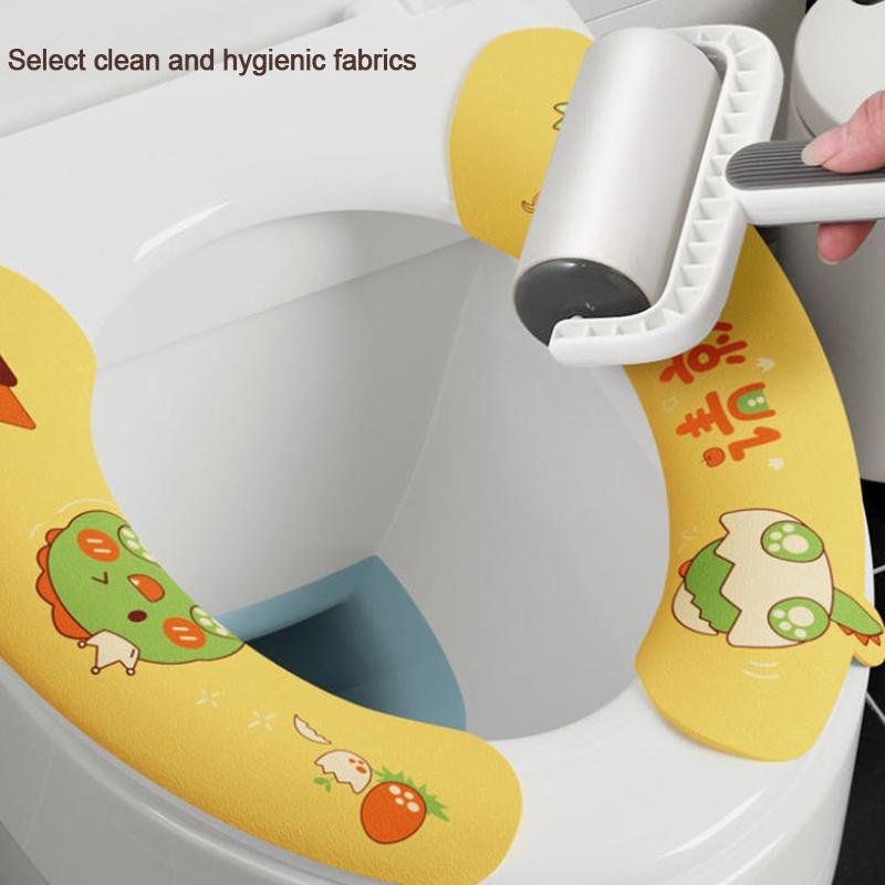 1 Pair Toilet Seat Cover Cartoon Washable Bathroom Toilet Seat Pad Cute Reusable Soft Thick Sticky Closestool Seat Mat