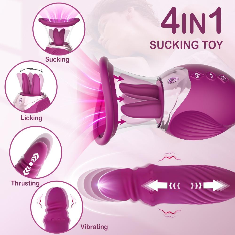 4 in 1 Rose Vibrator Clitoral Sucking Licking Massager Female Masturbation Adult Toy