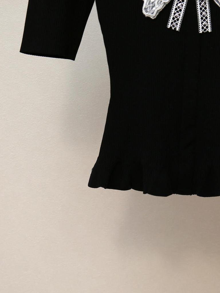 Elegant Autumn Lace Patchwork Sweater - Women's Slim Short Knit