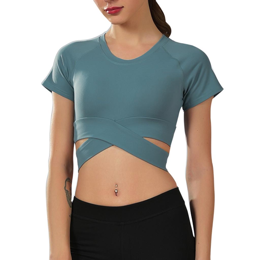 WANGSHUIJUN Women Fashion Sports Yoga Fitness Workout Cross Hollow Out Short Sleeve T-Shirt Yoga Top WANGSHUIJUN Women Fashion Sports Yoga Fitness Workout Cross Hollow Out Short Sleeve T-Shirt Yoga Top